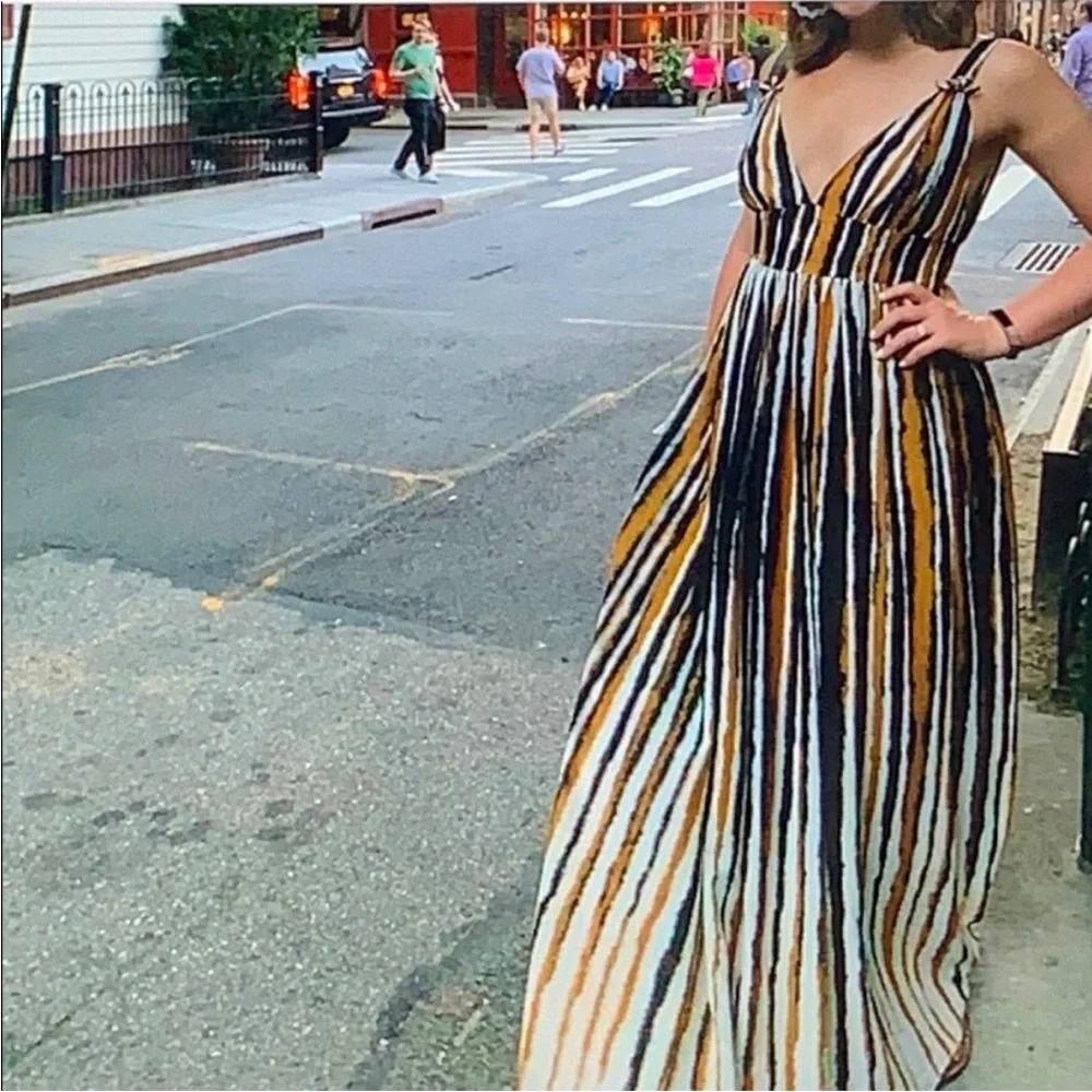 Ronny Kobo Sallee Elegant Striped Tiger Print Deep V-Neck Maxi Dress SXS NWOT - Picture 4 of 15